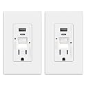 ELEGRP GFCI Outlet with USB Ports and Nightlight, 15 Amp Self-Test GFCI Combination with USB Ports, Tamper Resistant GFCI USB Outlet w/Nightlight, Wall Plate Included, UL Listed, Matte White, 2 Pack