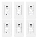 ELEGRP GFCI Outlet with USB Ports and Nightlight, 15 Amp Self-Test GFCI Combination with USB Ports, Tamper Resistant GFCI USB Outlet w/Nightlight, Wall Plate Included, UL Listed, Matte White, 6 Pack