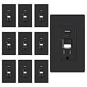 ELEGRP GFCI Outlet with USB Ports and Nightlight, 15 Amp Self-Test GFCI Combination with USB Ports, Tamper Resistant GFCI USB Outlet w/Nightlight, Wall Plate Included, UL Listed, Matte Black, 10 Pack