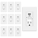 ELEGRP GFCI Outlet with USB Ports and Nightlight, 15 Amp Self-Test GFCI Combination with USB Ports, Tamper Resistant GFCI USB Outlet w/Nightlight, Wall Plate Included, UL Listed, Matte White, 10 Pack
