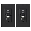 ELEGRP GFCI Outlet with USB Ports and Nightlight, 15 Amp Self-Test GFCI Combination with USB Ports, Tamper Resistant GFCI USB Outlet w/Nightlight, Wall Plate Included, UL Listed, Matte Black, 2 Pack