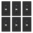 ELEGRP GFCI Outlet with USB Ports and Nightlight, 15 Amp Self-Test GFCI Combination with USB Ports, Tamper Resistant GFCI USB Outlet w/Nightlight, Wall Plate Included, UL Listed, Matte Black, 6 Pack