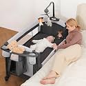 ELEMARA 4 in 1 Baby Bassinet Bedside Crib with Diaper Changer, Mattress, 1-Second Set up Bedside Bassinet with 3 Adjustable Height, Portable Crib with Storage/Toy Bar/Zip Door