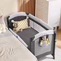 ELEMARA Wide Baby Bassinet Bedside with Diaper Changer,Long Next to Bed Crib with Mattress,Sheet,Music, Playpen Travel Bed with Storage (3 in 1 Baby Bassinet, 3 in 1 Full)