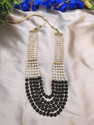 ElementR Simple Stylish Black Moti Mala for Men (Groom) Dhulla Women Weddding Party Pearl Mother of Pearl Necklace Set