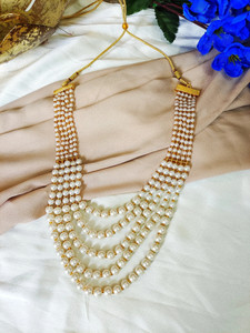 elementr stylish beautiful white layerd beads moti mala men dhullagroom  womem haar pearl mother of pearl necklace set