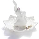 Elephant Ring Holder with Mandala Trinket Dish, Boho Decor, Jewelry Holder for Rings Earrings Bracelets, White Elephant Gifts for Adults, Christmas Valentine's Day Birthday Gifts for Women