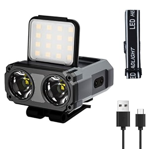 elephantboat usb rechargeable headlamp with clip dual light source amp motion sensor multi mode led light for night hiking camping cycling amp more ipx5 waterproof 1500mah battery