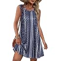 elescat Summer Dresses for Women Boho Sleeveless Pocket Tshirt Sundresses