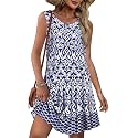elescat Summer Dresses for Women Boho Sleeveless Pocket Tshirt Sundresses