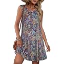 elescat Summer Dresses for Women Boho Sleeveless Pocket Tshirt Sundresses