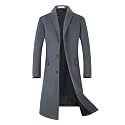 ELETOP Men's Wool Trench Coat Winter Business Long Overcoat