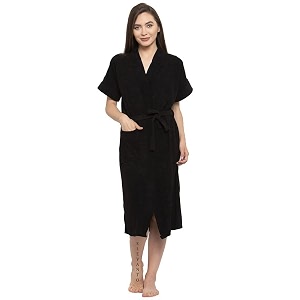 elevanto black premium dry tech terry material half sleeve with front pocket bathrobe for womens