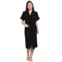 ELEVANTO (BLACK) PREMIUM DRY TECH TERRY MATERIAL HALF SLEEVE WITH FRONT POCKET BATHROBE FOR WOMENS
