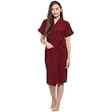ELEVANTO (MEHROON) PREMIUM DRY TECH TERRY MATERIAL HALF SLEEVE WITH FRONT POCKET BATHROBE FOR WOMENS