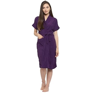 elevanto purple premium dry tech terry material half sleeve with front pocket bathrobe for womens