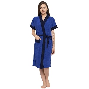 elevanto royalblue-navy premium dry tech terry material half sleeve with front pocket bathrobe for womens