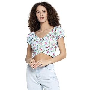 ELEVANTO Womens Ruffle Stylish Short Sleeve Tie