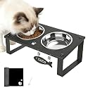 Elevated Cat Bowls with Splash Proof Mat for Kitten Puppy, 10° Tilted Raised Cat Bowl Stand Anti-Vomiting, 2 Wide Shallow Stainless Steel Bowls, Whisker Friendly, 3.5" Tall