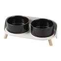 Elevated Ceramic Dog Bowl Set - Double Dog Feeding Bowls with Stand Splash Proof - Raised Dishes for Food and Water - Ideal for Small to Medium Dogs - 2 x 720 ml - 11.3 oz - Black
