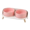 Elevated Ceramic Dog Bowl Set - Double Dog Feeding Bowls with Stand Splash Proof - Raised Dishes for Food and Water - Ideal for Small to Medium Dogs - 2 x 720 ml - 11.3 oz - Pink