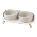 Elevated Ceramic Dog Bowl Set - Double Dog Feeding Bowls with Stand Splash Proof - Raised Dishes for Food and Water - Ideal for Small to Medium Dogs - 2 x 720 ml - 11.3 oz - Grey