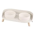 Elevated Dog Bowls Ceramic, Raised Cat Bowl Set for Food and Water, Mess Proof and High Wall Splash Guard with Non-Slip Stand Design for Small Cats Dogs - 2 x 320 ML (4.9 OZ) - White