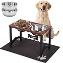Elevated Dog Bowls, Metal Raised Dog Bowl Stand with 2 Thick 58oz Stainless Steel Food Bowls &amp; Non-Slip Mat - 11.8" Tall for Medium/Large Breeds(Brown)
