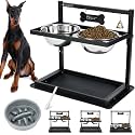 Elevated Dog Bowls with Slow Feeder for Large and Medium Dogs, Adjustable Height Raised Dog Bowl Stand with 2 Stainless Steel Bowls and Spill-Proof Mat, Dog Feeder for Healthy Eating (Grey)