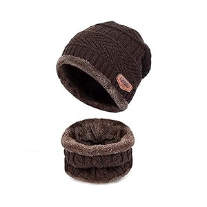 winter knit beanie woolen cap hat and neck warmer scarf set for men amp women 2 piece brown