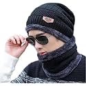 Winter Knit Beanie Woolen Cap Hat and Neck Warmer Scarf Set for Men & Women (2 Piece) (black)