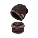 Winter Knit Beanie Woolen Cap Hat and Neck Warmer Scarf Set for Men &amp; Women (2 Piece) (brown)