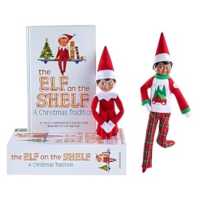 the elf on the shelf scout elf box set blue eyed boy storybook and tree farm pjs pajamas accessory multi-item bundle