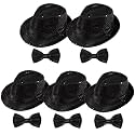 Elfcool 10 Pcs Sequin Fedora Hat for Men Women Sequin Bow Ties Set Bling Retro Dance Jazz Cap Funky Party Costume Fedora