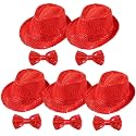 Elfcool 10 Pcs Sequin Fedora Hat for Men Women Sequin Bow Ties Set Bling Retro Dance Jazz Cap Funky Party Costume Fedora
