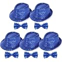 Elfcool 10 Pcs Sequin Fedora Hat for Men Women Sequin Bow Ties Set Bling Retro Dance Jazz Cap Funky Party Costume Fedora