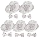 Elfcool 10 Pcs Sequin Fedora Hat for Men Women Sequin Bow Ties Set Bling Retro Dance Jazz Cap Funky Party Costume Fedora