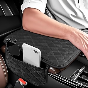 eliane car center console armrest cover pad fashion pu leather car armrest cushion fit for suv auto armrest seat box cover with 2 mobile pockets ergonomic comfort amp easy install black