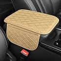 Eliane Car Center Console Armrest Cover Pad Fashion PU Leather Car Armrest Cushion Fit for SUV, Auto Armrest Seat Box Cover with 2 Mobile Pockets, Ergonomic Comfort & Easy Install (Beige)