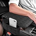 Eliane Car Center Console Armrest Cover Pad Fashion PU Leather Car Armrest Cushion Fit for SUV, Auto Armrest Seat Box Cover with 2 Mobile Pockets, Ergonomic Comfort &amp; Easy Install (Black)