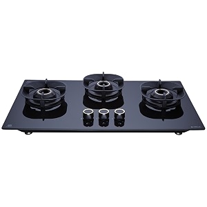 elica 75cm 3 burner auto ignition hob  crown flexi 375 lotus ind hd brass  sabaf triple ring brass burners  8mm toughened glass  windshield grid  10-year burner warranty