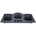 Elica 75cm 3 Burner Auto Ignition Hob | CROWN FLEXI 375 LOTUS IND HD BRASS | SABAF Triple Ring Brass Burners | 8mm Toughened Glass | Windshield Grid | 10-Year Burner Warranty
