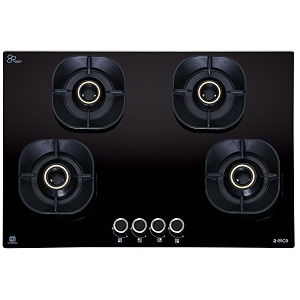 elica 75cm 4 burner auto ignition hob  crown flexi 475 lotus ind hd brass  sabaf triple ring brass burners  8mm toughened glass  windshield grid  10-year burner warranty