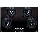 Elica 75cm 4 Burner Auto Ignition Hob | CROWN FLEXI 475 LOTUS IND HD BRASS | SABAF Triple Ring Brass Burners | 8mm Toughened Glass | Windshield Grid | 10-Year Burner Warranty