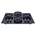 Elica 60cm 4 Burner Auto Ignition Hob | CROWN FLEXI 460 LOTUS IND HD BRASS | SABAF Triple Ring Brass Burners | 8mm Toughened Glass | Windshield Grid | 10-Year Burner Warranty