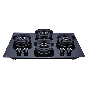 elica 60cm 4 burner auto ignition hob  crown flexi 460 lotus ind hd brass  sabaf triple ring brass burners  8mm toughened glass  windshield grid  10-year burner warranty