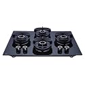 Elica 60cm 4 Burner Auto Ignition Hob | CROWN FLEXI 460 LOTUS IND HD BRASS | SABAF Triple Ring Brass Burners | 8mm Toughened Glass | Windshield Grid | 10-Year Burner Warranty