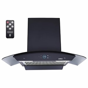 elica ismart 5 star performance 90 cm filterless heat autoclean kitchen chimney with inverter technology remote control and 15 years warranty ismart glace fl hac 90 ltw nero