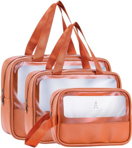 elightway mart set of 3 multipurpose wash bags with transparent window  zipper closure orange