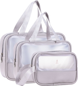 elightway mart set of 3 multipurpose wash bags with transparent window  zipper closure silver